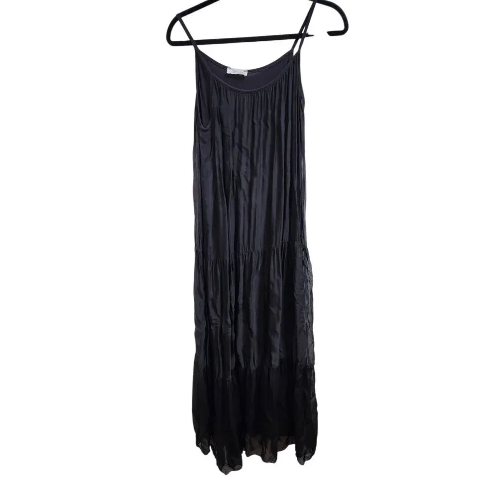 Bellambia Made in Italy Silk Blend Tiered Maxi Dress S Black Boho Resort Elegant - Picture 3 of 8
